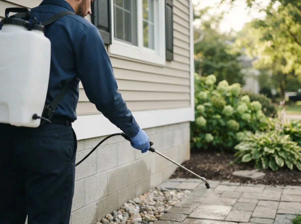 Pest control technician inspecting a home in Douglassville, PA